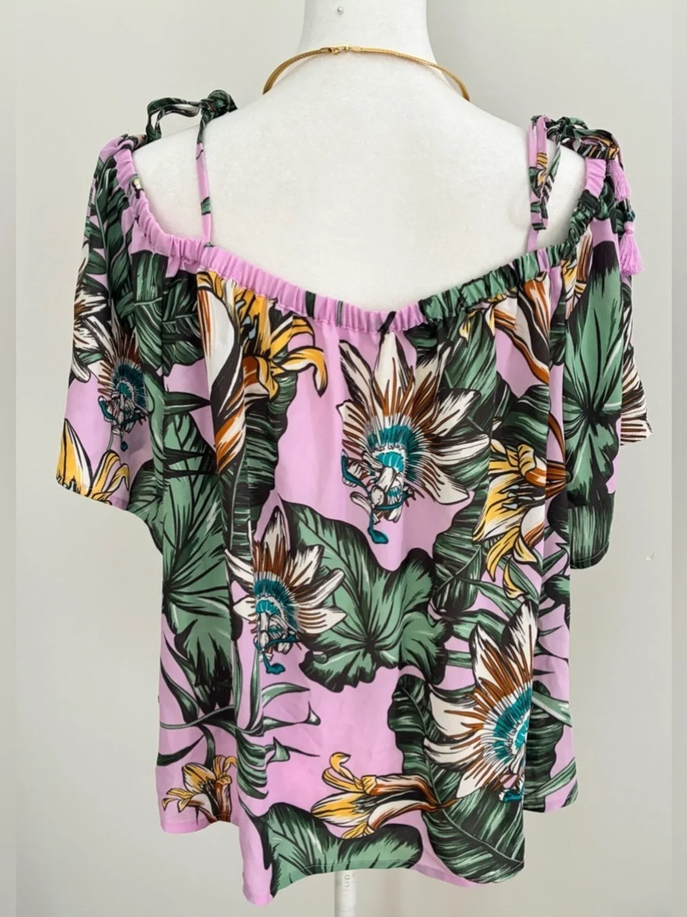 J. Crew Off the Shoulder Pink Tie Tropical Floral Resortwear Ruffle Blouse 6